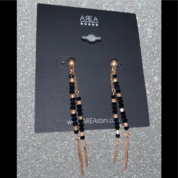 AREA GOLD AND BLACK DANGLE EARRINGS - Picture 1 of 4